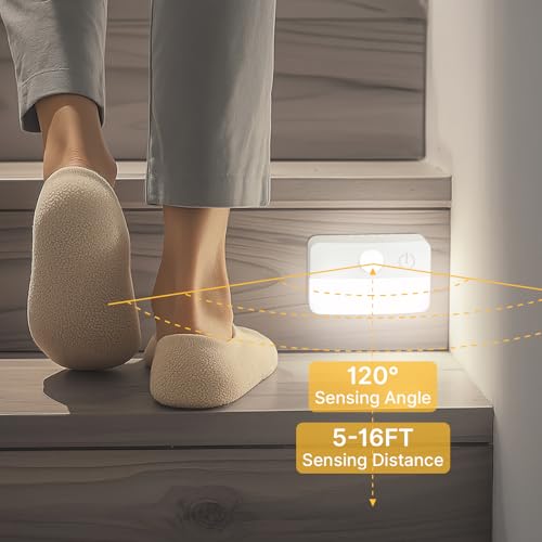 Image of Guankai 8 Pack Motion Sensor Stair Lights for Indoor, Wireless RGB Battery Operated Night Light, Activated Led Stick On Hallway Closet Under Cabinet Step Lamp for Bedroom Kitchen Bathroom