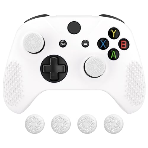 eXtremeRate PlayVital Soft Anti-Slip Silicone Cover Skins for Xbox One X/S Controller and Black Thumb Grips Caps Protective Case for Xbox One X & S Controller - White by eXtremeRate - Used condition - US$10.73