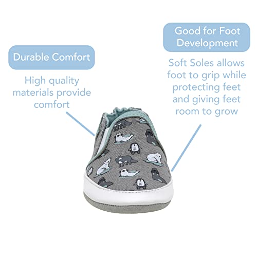 Robeez Baby Boys And Unisex Soft Soles Slip-Resistant Crib Shoes Slippers For Infant And Toddler, Arctic Friends Animals Gray Canvas, 0-6 Months #TOP2