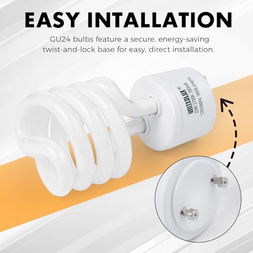 Image of 23Watt T2 Spiral CFL GU24 2 Prong Light Bulb Base 2700K 1600lm 120v 60Hz Light Bulb- Mini Twist Lock Spiral -Self Ballasted Compact Fluorescent Soft White(23W Pack of 4)