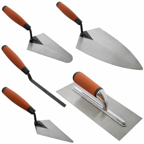 Image of Trowel Set 5 Piece - Brick Jointer, Pointing Tool, Gauging Trowel, Plastering Trowel - Made of Durable Carbon Steel - Builders Bricklaying Tools with Soft Grip Handles (5 PCS)