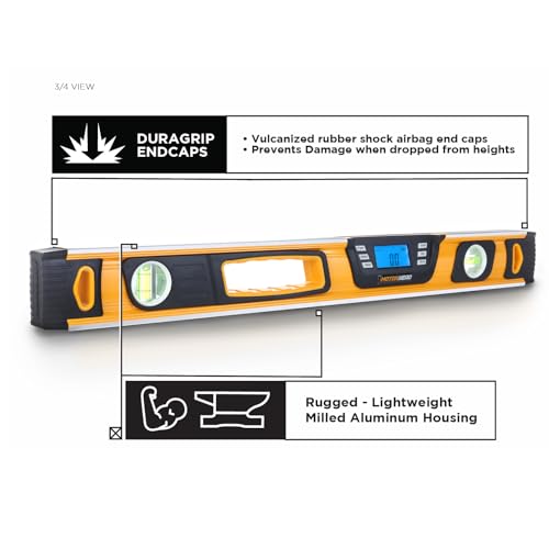 Image of MOTORHEAD 24-Inch 0-180 Smart Digital Level, LCD Screen, Magnetic Bottom | Audible Alerts, Water Dust & Shock Resistant, High-Visibility, Solid-Milled Aluminum, Carrying Bag, Carpentry Masonry Framing