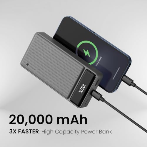 Image of Portronics Luxcell B 20K Advanced 20000 mAh Power Bank with 22.5W Max Output, LED Battery Display, 22.5w Mach USB-A Output, 20w Type C PD Output, Type C Input, Wake Up Button(Grey)