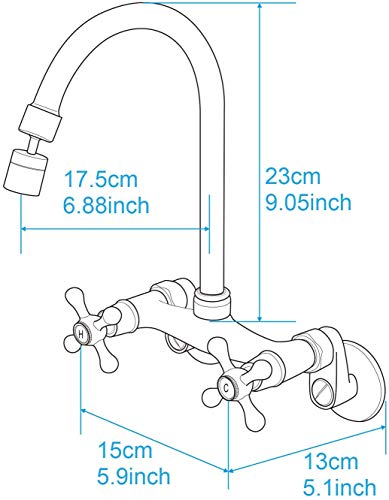 Matte Black Wall Mount Kitchen Sink Faucet 6 Inch Center Mixer Tap 360 Degree Swivel Spout Double Cross Handle