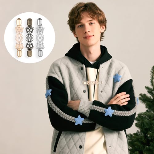 Image of 3pcs Vintage Sweater Clips Shirt Dress Clips Back Cinchs Shawl Cardigan Collar Clip to Tighten Dress Pant Waist Tightener Brooches Decor for Women
