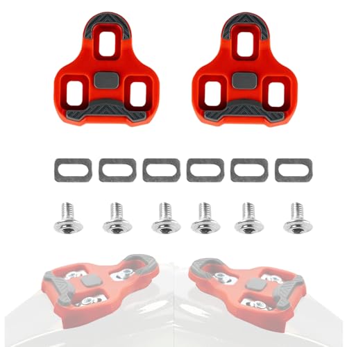 YYunying Bicycle Cleats Compatible with Look Keo Bike Pedal, 3-Hole Grip TPU Classic Memory Positioner Cleats Bicycle Cleat Shoe Plate Set for Road Biking, Competition Cycling Racing,Red(9 Float)