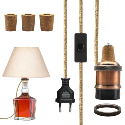Kit Lampe à Bouteille,Adaptateurs de Lampe e27 avec 2.4 m Câble en Ficelle et Interrupteur,...