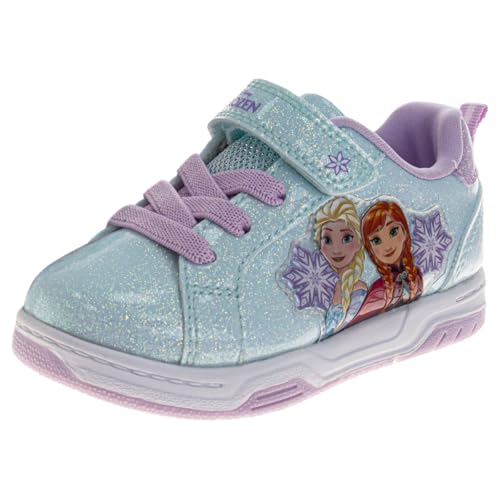Josmo Girls Frozen Character Casual Sneakers Fashion Strap School Shoes for Girl Blue Purple Size 8 Toddler