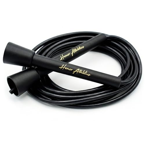 HONOR ATHLETICS Speed Rope Skipping Rope - Best for Double Under Boxing MMA Cardio Fitness Training Condition - Jump Rope (Black 11 ft rope (Fits users over 63))