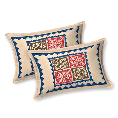Image of JAIPUR PRINTS 100% Cotton Bedsheet for Double Size Bed with 2 Pillow Covers Rajasthani Jaipuri Printed 90x100 inch 235x215 cm (Blue)