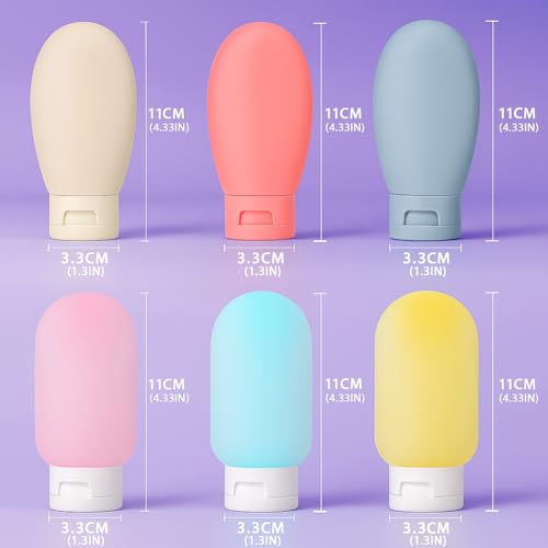 Image of Travel Bottle Kit for Toiletries (6 Pcs, 60 mL) | Travelling Toiletry Bottles Kit with Leakproof Toiletry | Travel Size Bottles for Toiletries | Refillable Set for Lotion, Shampoo, Gel