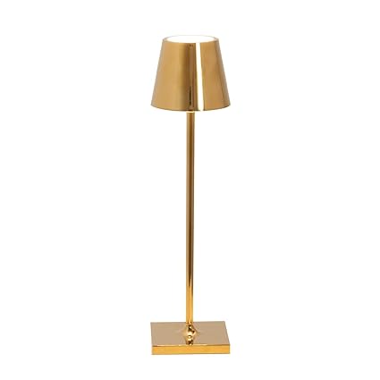 Zafferano Zafferano, Poldina Micro Lamp with Glossy Gold Finish, Rechargeable Cordless Table Lamp with Touch Controls, Usable as an Indoor Lamp, Dimmer, 2200-3000 K, Height 10.8 Inches