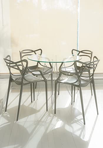 +Gardenlife | Master Elegant Chair Modern Design Plastic Crossback Armchair Set | Set Of 4 | Grey #TOP4