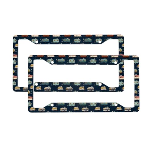 Classic Campervan Print License Plate Frames for Women Men, 2 Pack Thin Cute Metal License Plate Frames Cool Funny, Car Licenses Plates Cover Holder Automotive Exterior Accessories