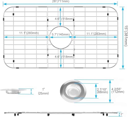 Slideep Kitchen Sink Grates Bottom Grid, Stainless Steel Metal Sink Bottom Grid Sink Protector Grid Center Drain Hole, Sink Grate (28"L X 15"W) by Slideep - Used condition - Image 3
