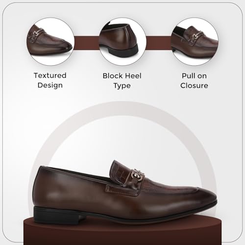 Image of San Frissco Polyurethane Textured Formal Loafers with Buckel Regular Styling Cushioned Footbed|Comfortable Fashionable Stylish Flexible for Men
