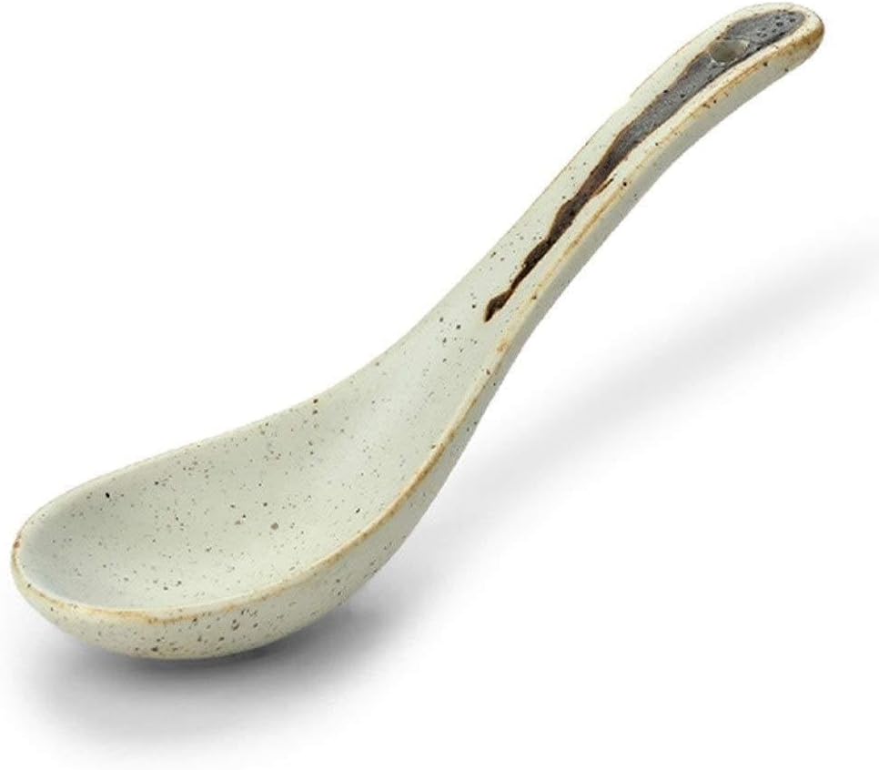 Scoop 10 Pieces Porcelain Asian Soup Spoon Set, Chinese Spoon, Rice Pattern Spoons, 5.5 Inches Soup Spoon (Color : A)