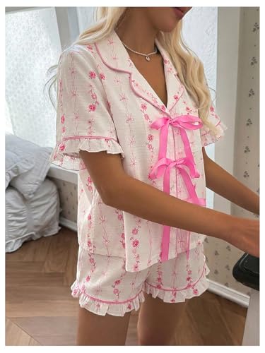 Image of Floerns Women's Floral Pajamas Notch Collar Print Sleepwear Two Piece Pajama Set