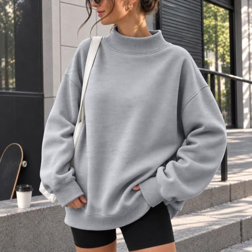 Womens Oversized Mock Neck Sweatshirt Solid Color Comfort Tunic Sweatshirt - image 2
