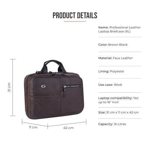 Image of Gear Professional 16L /12 inch Small Faux Leather Water Resistant Laptop Messenger /Office bag /Shoulder Bag For Men /Women (Brown - Black)