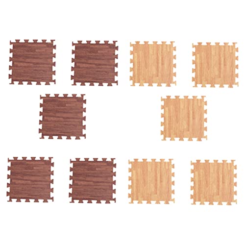 Mikikit Comfortable Interlocking Foam Floor Mats 10pcs Eva Puzzle Mats Soft Wood Tiles Non-Slip Great for Home and Gym Random Style