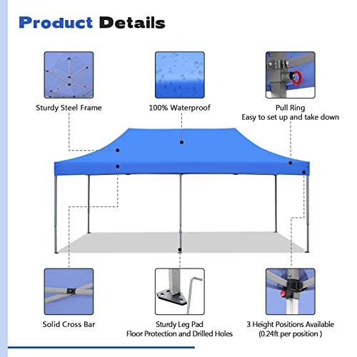 10X20 Ft Pop Up Canopy Tent, Wonlink Folding Heavy Duty Height Adjustable Shelter Gazebos With Wheeled Bag #TOP4