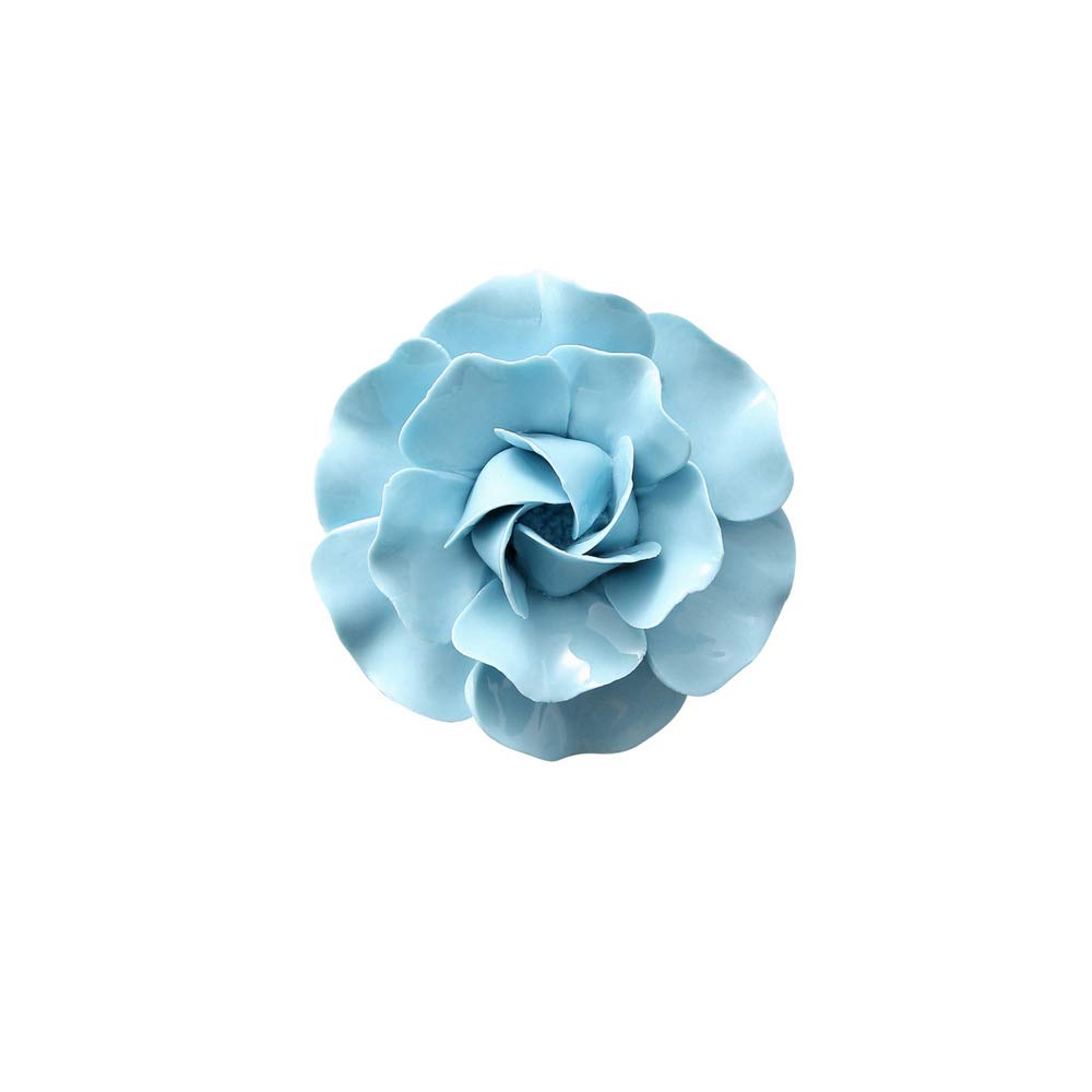 InsiswinerCeramic Decorative Flowers 3D Wall Hanging Decor Blue Camellia 3.15"