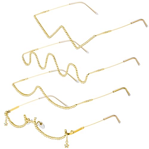 Kanayu 4 pcs No Lens Diamond Glasses Frame V shape Rhinestone Sunglasses Half Frame Crystal Metal Eyeglasses for Women