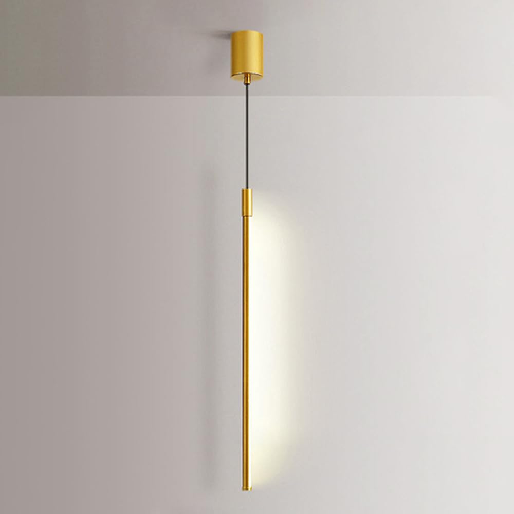 LYMSXAZOU Minimalist Gold Linear Pendant Light - Long Ceiling Hanging Lamp for Living Room & Bedroom Modern LED Lighting Fixture Stylish Chandelier Elegant Illumination Decor