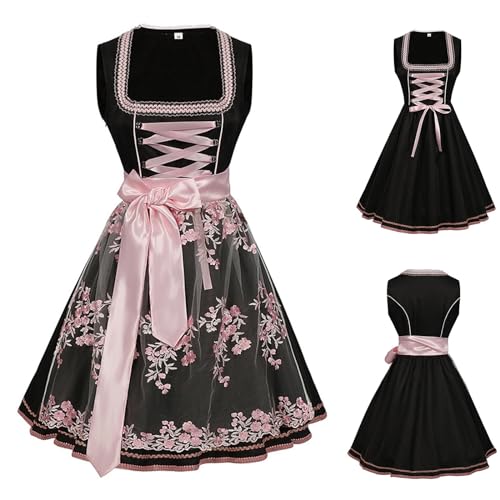 Damen Midi Dirndl Trachtenkleid Trachtenmode Dirndlkleider Trachtenrock Spitze Kleid Traditionelles Für Karneval Oktoberfest Party Kostüm Besondere Anlässe L