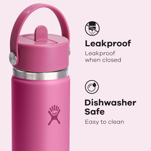 Image of Hydro Flask Water Bottle - Insulated Stainless Steel - Wide Mouth Flex Straw Lid, Non Spill, Leakproof and Refillable in 24 Oz Reef Pink