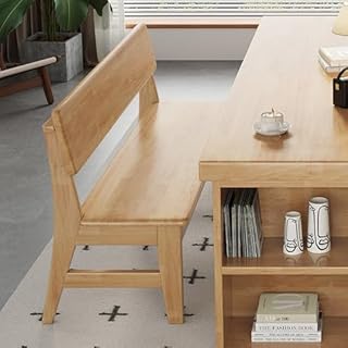 HARELA Farmhouse Wooden Dining Bench with Backrest, Kitchen Bench with Rounded Corner, Shoe Bench for Entryway Bench, for Bedroom Living Room Hallway, Solid Construction(Wood,120cm/47.2in)