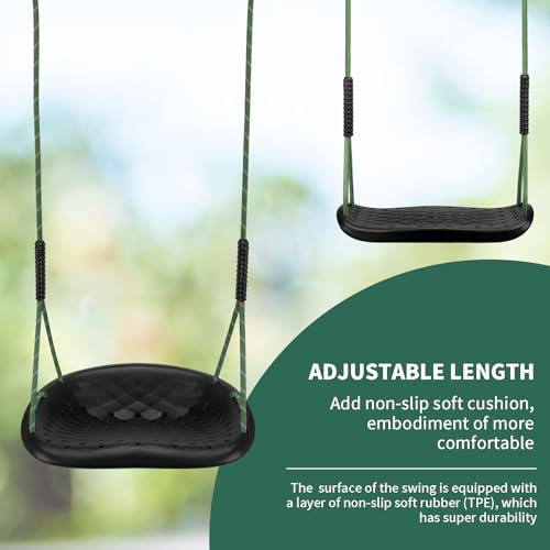 Image of Heavy Duty Swing Seat, Toddler Swing & Anti‑Slip Flat Swing Seat with Adjustable Ropes, Outdoor Backyard Playground Swingset Accessories, Black