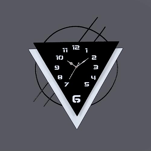 Image of METSY Metal Laser Cut Numerical Analogue Triangle Wall Clock, Wall Decor Watch for Home Office Decor and Gifts | Wall Clock for Home Hall Living Bedroom | Decorative Wall (Black Roman).