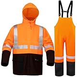 Rain Suit For Men & Women Waterproof Heavy Duty Rain Gear Outdoor All-Sport Work Fishing Jacket & Trouser Raincoats(Orange,Medium)