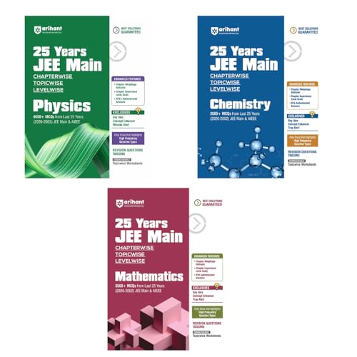 Image of Arihant - JEE Main Physics + Chemistry + Mathematics Combo ( Set of 3 Books ) - 25 Years ( 2026 - 2002 JEE Main & AIEEE ) - Chapterwise - Topicwise Level Wise - 3500+ Mcq - New Edition 2026