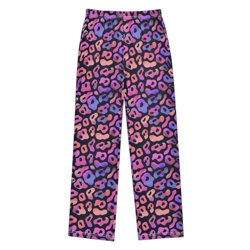 Pajama Pants Sleep Pants Soft Elastic Waist Pajama Lounge Pants Purple Leopard Print for 6-14 Years Old