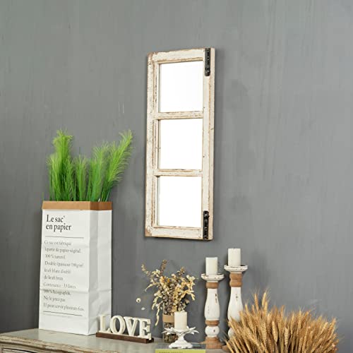 Farmhouse Wood Frame Window Mirror 14" X 33", Vertical Hanging Distressed White Rustic Window Mirrors For Wall Decor, Vintage Rectangular Window Pane Mirror For Living Room Bedroom Entryway Fireplace #TOP3