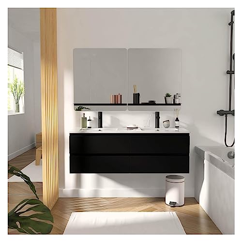 Mobile da bagno doppio lavabo 120 cm nero carbonio + 2 specchi Sorrento