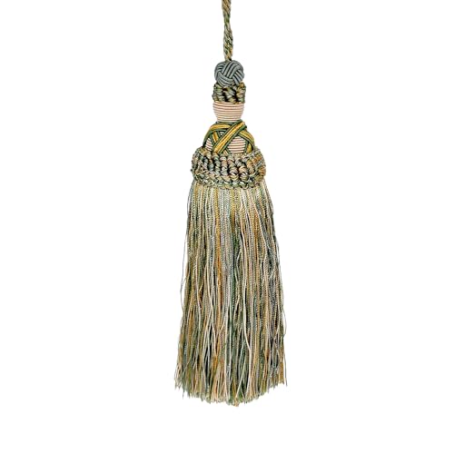 Belagio Enterprises 7-inch Tassel with Loop Cord of 5 1/2 inches | BT-509-33/82 Aqua and Taupe (1 Piece)