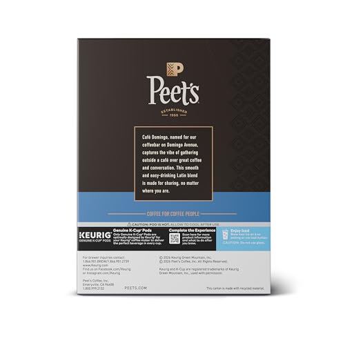 Peet's Coffee, Medium Roast Keurig K-Cup Pods, 100% Arabica Coffee - Caf&eacute; Domingo 88 Count (4 Boxes of 22 K-Cup Pods)