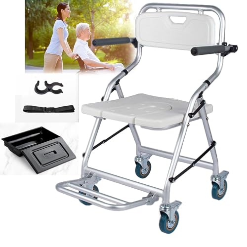 HMLSYZX 3 en 1 Silla para WC y Ducha, Silla de Ducha con Inodoro, Silla Ducha WC con Ruedas Plegable, Ayuda para Inodoro para Personas Mayores, Embarazadas, Discapacitados