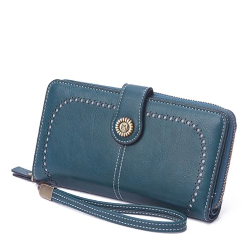 Image of Women Leather Wallet Crossbody Shoulder Bag with Double Zipper and Mobile Phone Purse with Shoulder Strap
