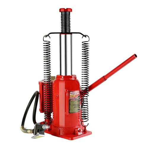 20 Ton Air Hydraulic Bottle Jack - Heavy Duty Air Pneumatic All Welded Bottle Jack 10.2-20.1 inch Lifting Range with Manual Hand Pump & Handle for Car Pickup Truck RV Auto Repair, Red 44029 LBS