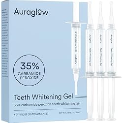 Auraglow 35% Teeth Whitening Gel for Trays, Retainers & Aligners – Dentist Strength Carbamide Peroxide Whitener, 30 Treatments, 3 Syringes (5mL)