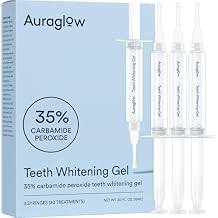 Auraglow 35% Teeth Whitening Gel for Trays, Retainers & Aligners Dentist Strength Carbamide Peroxide Whitener, 30 Treatments, 3 Syringes 5mL