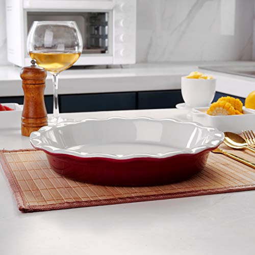 Lovecasa Pie Pans For Baking, 10 Inches Ceramic Round Baking Dish With Ruffled Edge, Deep Dish Pie Pan For Dessert, Oven, Freezer, And Microwave Safe, Red… #TOP2