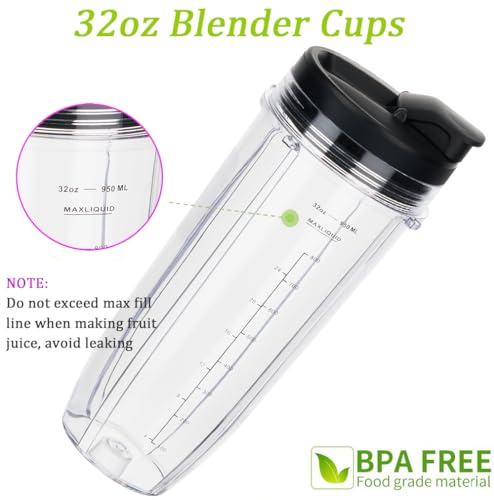 Zamiennik 35 uncji Nutri Ninja Blender Cup z pokrywką Sip & Seal do BL450 BL454 Bl455 BL456 BL480 BL481 BL482 BL490 BL640 BL642 BL682 SS101 SS401 SS351 N351 utri ninja auto Blendery serii IQ, 2-pak