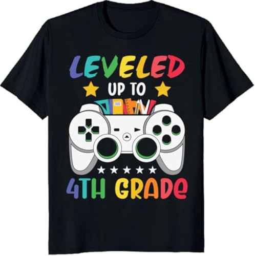 LSHBGV Back to School Gift-Leveled Up to 4th Grade Funny Gift Tshirts Camisetas y Tops for Boy, Gifrl, Youths(Medium)