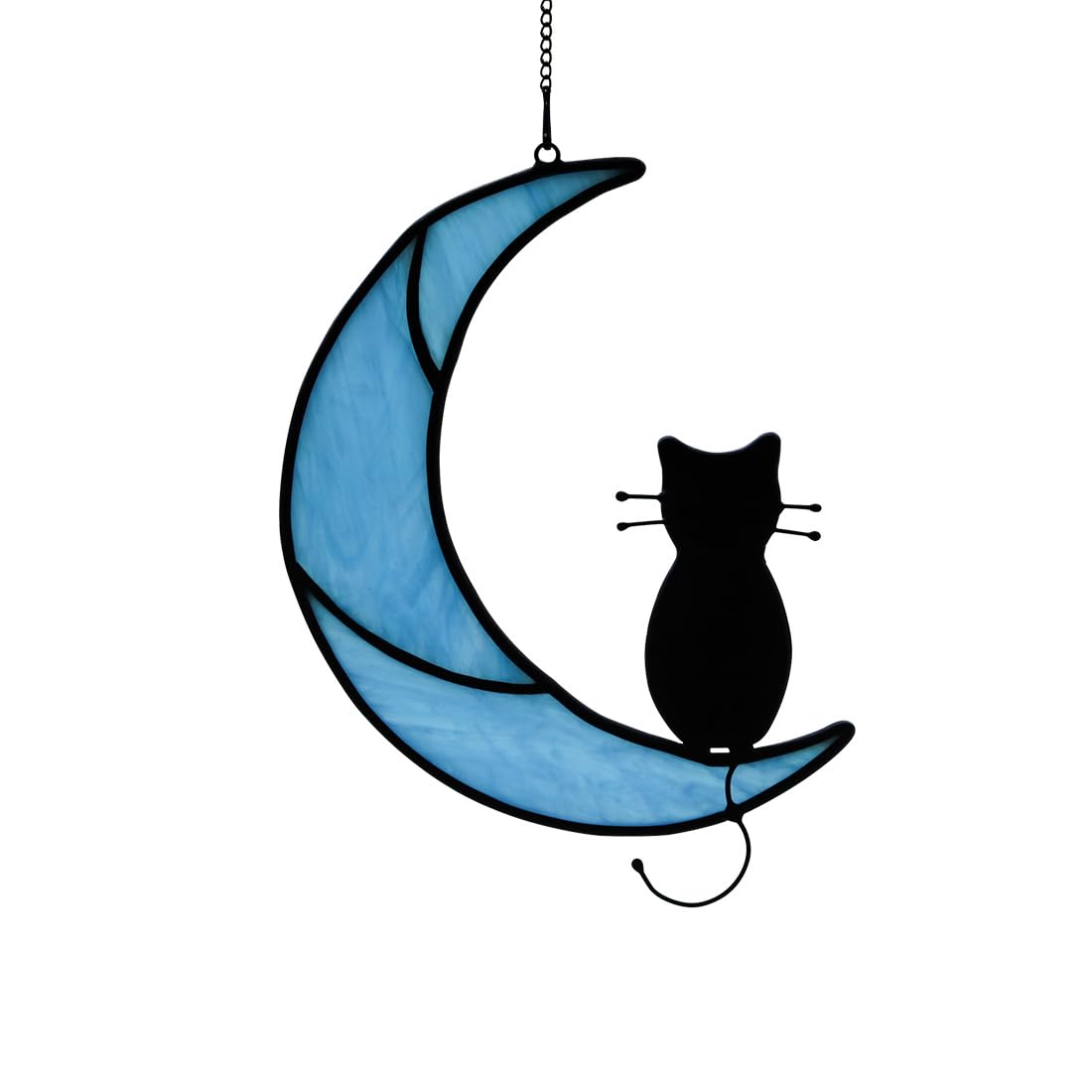 EPOGIFTS Cat on Moon Decor Stained Glass Suncatcher,Black Cat Memorial Gifts Stained Glass Window Hanging Ornament,Cat Loss Sympathy Gifts for Cat Lovers